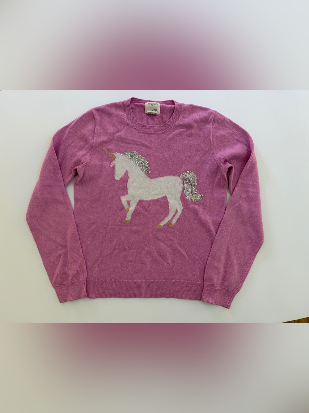 Crewcuts pink unicorn pullover crewneck sweater 12 14 girls sequins